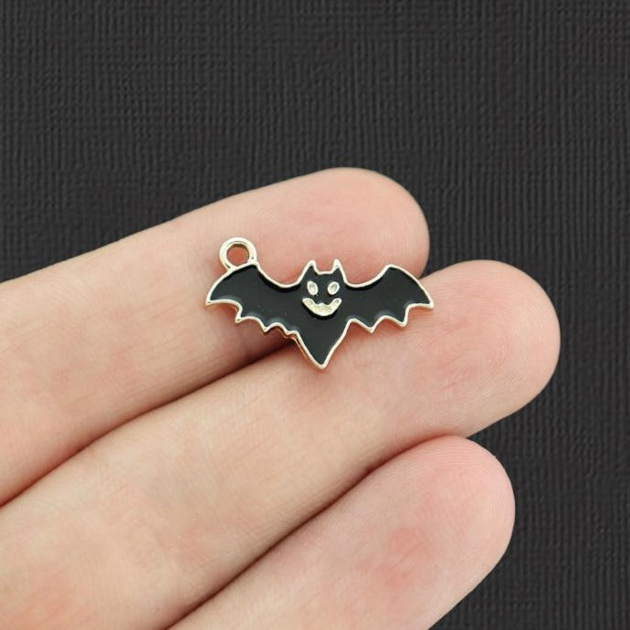 5 Halloween Bat Gold Tone Enamel Charms - E1061