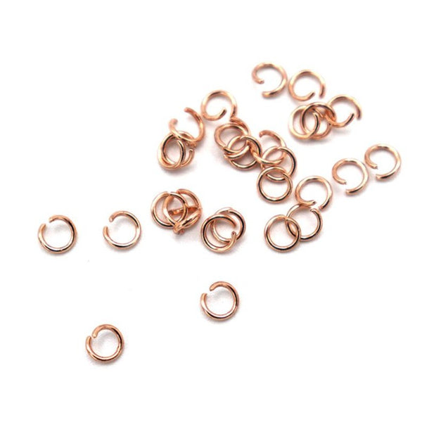 Anneaux de jonction en acier inoxydable or rose 4 mm x 0,6 mm - Calibre 22 ouvert - 25 anneaux - SS100