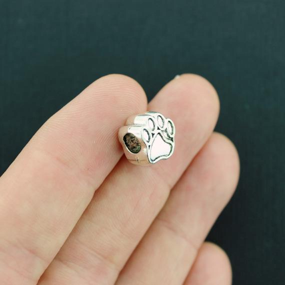 Paw Print Spacer Beads 11mm x 10mm - Silver Tone - 6 Beads - SC7713