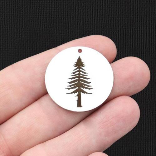 Tree Stainless Steel 30mm Round Charms - BFS010-6035