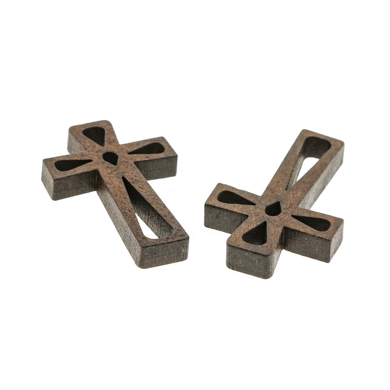 10 Cross Natural Wood Charms - WP214