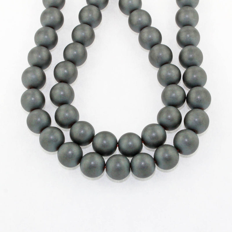 Perles Hématite Rondes 8mm - Gris Anthracite Givré - 1 Rang 50 Perles - BD1111