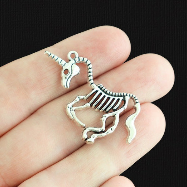 8 Unicorn Skeleton Antique Silver Tone Charms - SC778