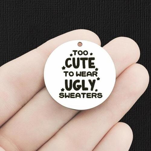 Ugly Sweaters Stainless Steel 30mm Round Charms - Too cute to wear - BFS010-6413