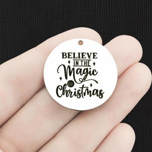 Magie de Noël Breloques rondes en acier inoxydable 30 mm - Believe in the - BFS010-6458