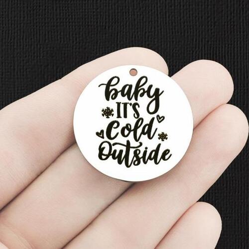 Winter Stainless Steel 30mm Round Charms - Baby it's cold outside - BFS010-6460