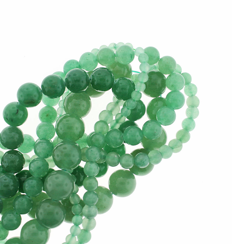 Perles rondes en aventurine naturelle 4 mm - 12 mm - Vert d'eau - 1 brin complet de 15,5" - BD1834