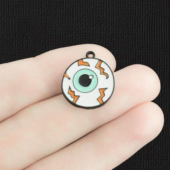 4 Halloween Eye Ball Black Enamel Charms - E1263