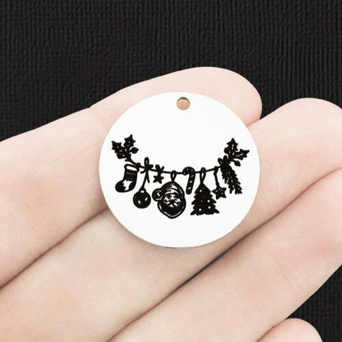 Christmas Stainless Steel 25mm Round Charms - BFS009-6625