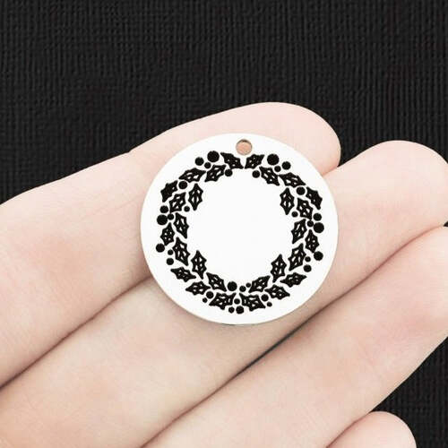 Christmas Wreath Stainless Steel 25mm Round Charms - BFS009-6626