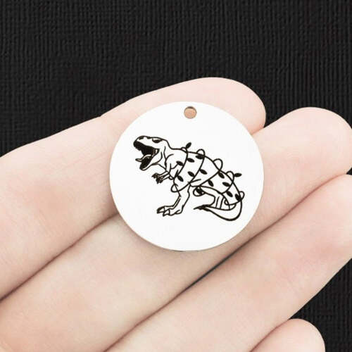 Christmas Lights T Rex Stainless Steel 25mm Round Charms - BFS009-6629