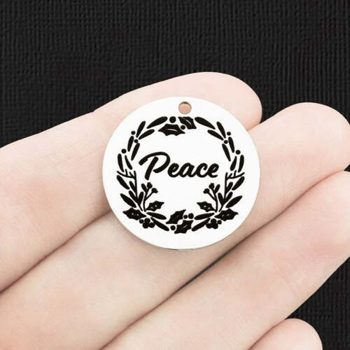 Peace Wreath Stainless Steel 25mm Round Charms - BFS009-6631