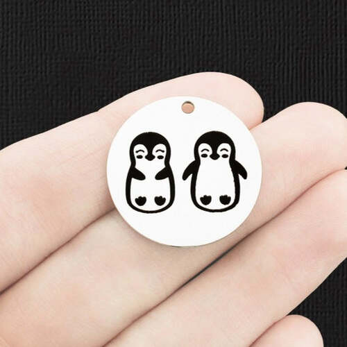 Penguins Stainless Steel 25mm Round Charms - BFS009-6632