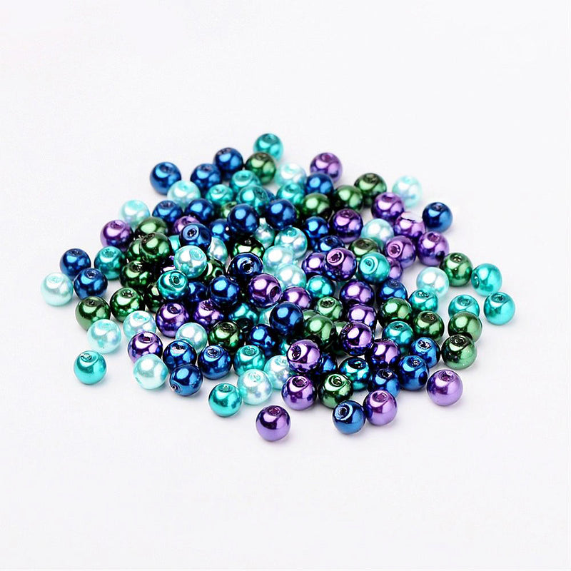 200 Round Glass Beads - Assorted Pearl Mix - 6mm - Choose Your Color!