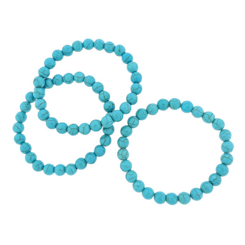 Round Howlite Bead Bracelet - 8mm / 61mm - Turquoise or Red - 1 Bracelet