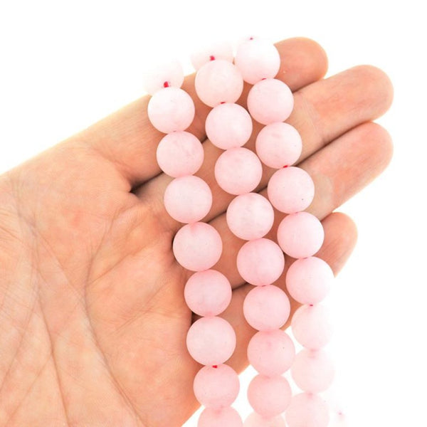 Perles rondes en quartz rose naturel 12 mm - Rose pétale givré - 10 perles - BD112