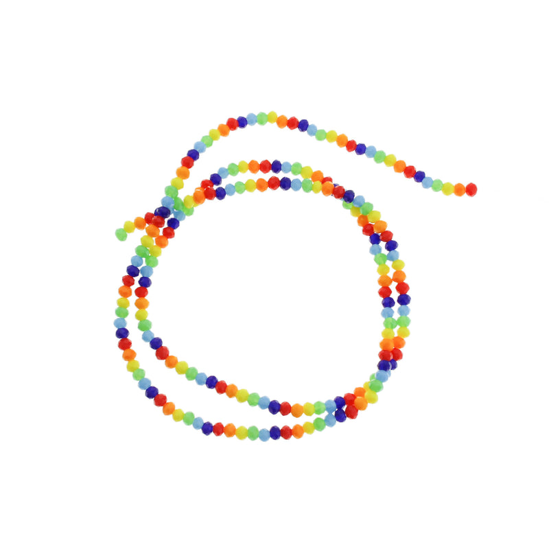 Faceted Glass Beads 3mm x 2mm - Bright Rainbow - 1 Strand 190 Beads - BD524