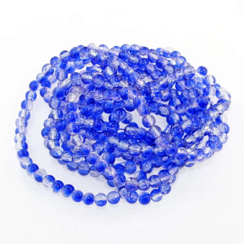 Perles de Verre Rondes 5mm - Craquelé Bleu Vif et Clair - 35 Perles - BD1376