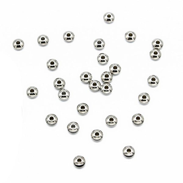 Rondelle Stainless Steel Spacer Beads 6mm x 3mm - Silver Tone - 15 Beads - FD971