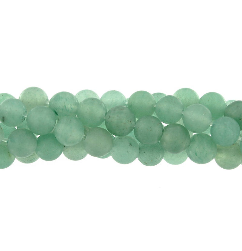 Perles rondes en aventurine naturelle 6 mm - Vert d'eau givré - 1 rang 65 perles - BD1677