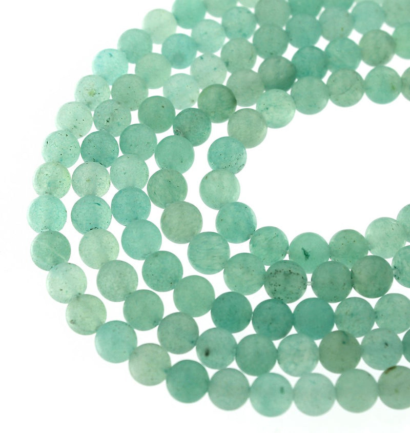 Perles rondes en aventurine naturelle 6 mm - Vert d'eau givré - 1 rang 65 perles - BD1677