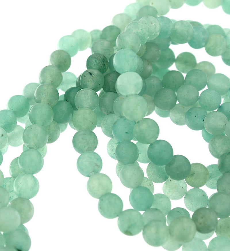 Perles rondes en aventurine naturelle 6 mm - Vert d'eau givré - 1 rang 65 perles - BD1677