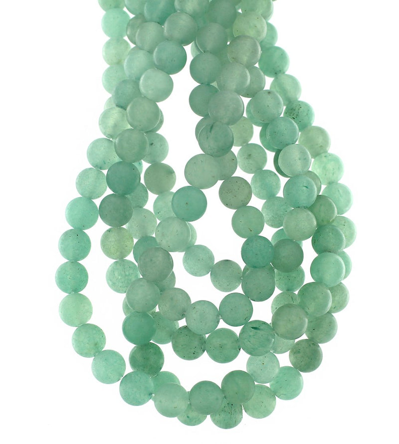 Perles rondes en aventurine naturelle 6 mm - Vert d'eau givré - 1 rang 65 perles - BD1677