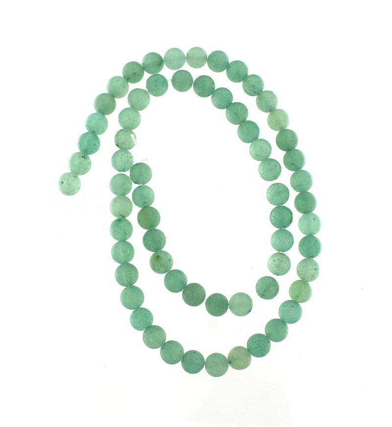 Perles rondes en aventurine naturelle 6 mm - Vert d'eau givré - 1 rang 65 perles - BD1677