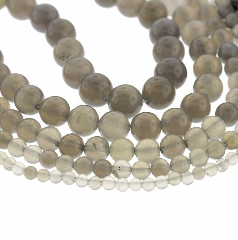 Perles d'agate naturelle rondes 4mm -12mm - Choisissez votre taille - Stormy Grey - 1 Full 15.5" Strand - BD1832