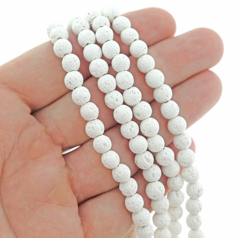 Perles Rondes de Lave Naturelle 6mm - Blanc - 1 Rang 63 Perles - BD2561