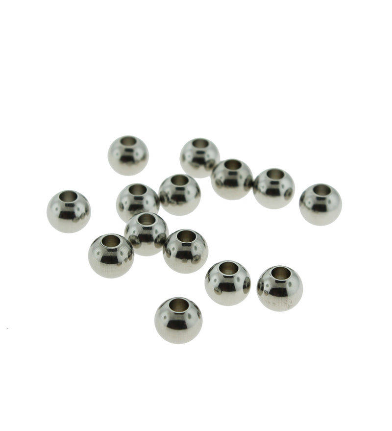 Round Stainless Steel Spacer Beads 8mm x 8mm - Silver Tone - 5 Beads - FD818