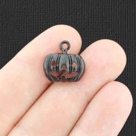 2 Black Pumpkin Enamel Charms - E893