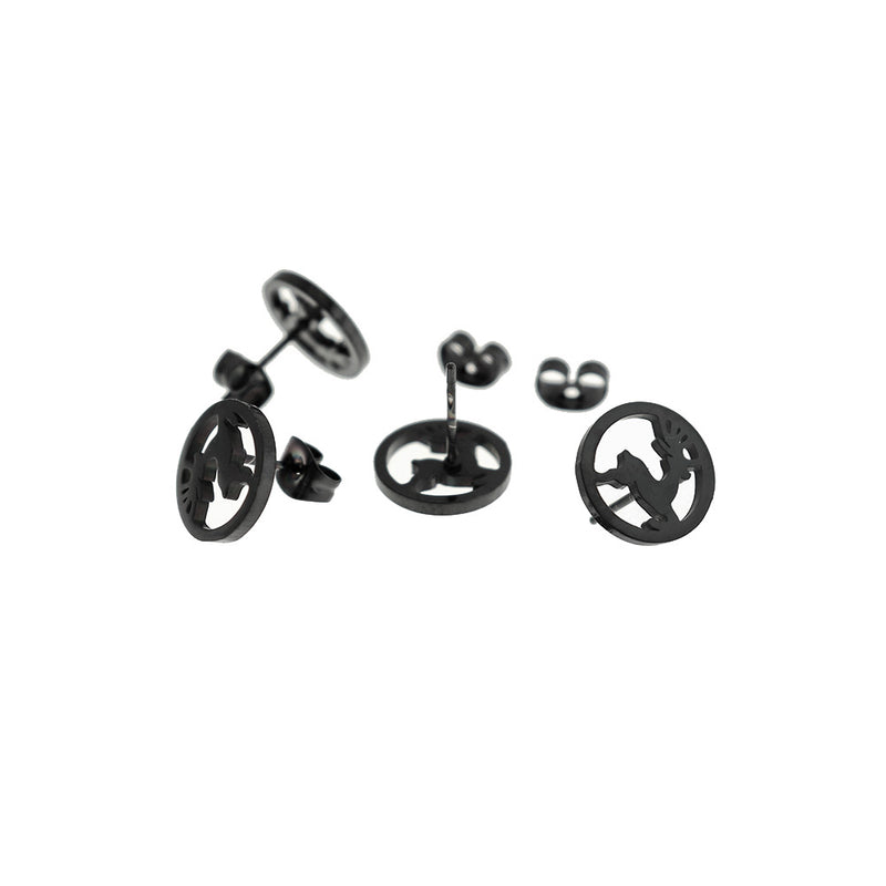 Boucles d'oreilles en acier inoxydable ton noir - clous de renne - 12 mm - 2 pièces 1 paire - ER853