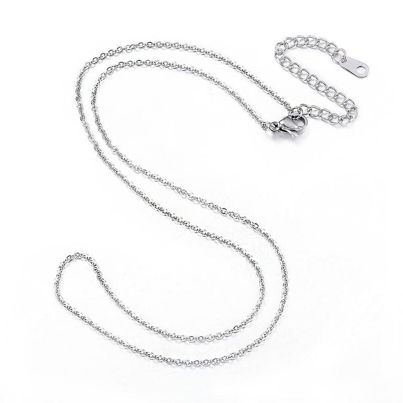 Stainless Steel Cable Chain Necklaces 18" Plus Extender - 2mm - Choose Your Quantity!