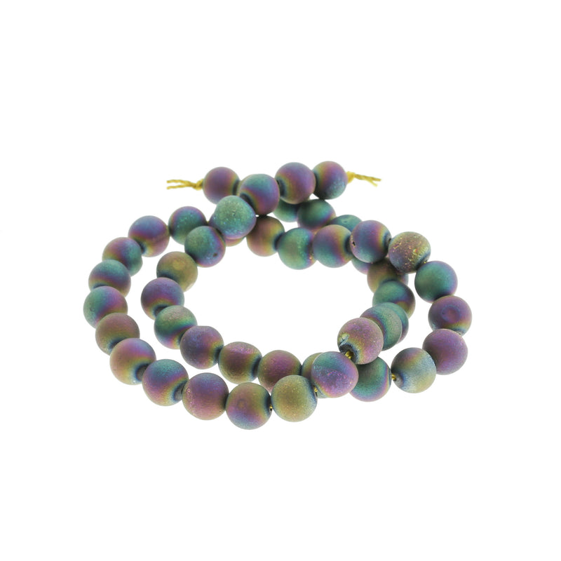 Perles rondes en agate naturelle 8 mm - Arc-en-ciel électrolytique - 1 brin 46 perles - BD478