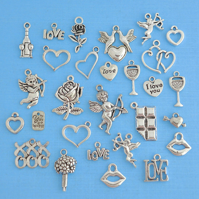 Deluxe Valentine Charm Collection Ton argent antique 28 breloques - COL280