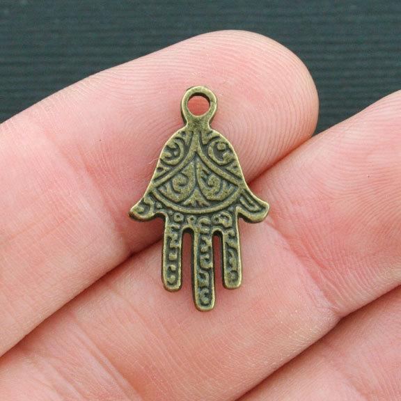 SALE 8 Hamsa Hand Antique Bronze Tone Charms 2 Sided - BC1098