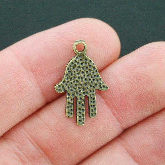 SALE 8 Hamsa Hand Antique Bronze Tone Charms 2 Sided - BC1098