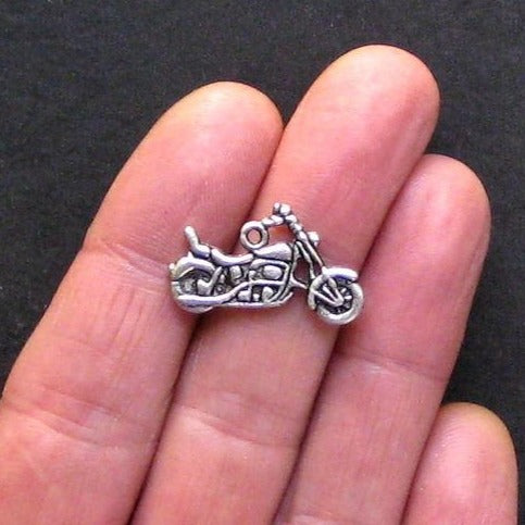 8 Motorcycle Antique Silver Tone Charms 2 Sided - SC334