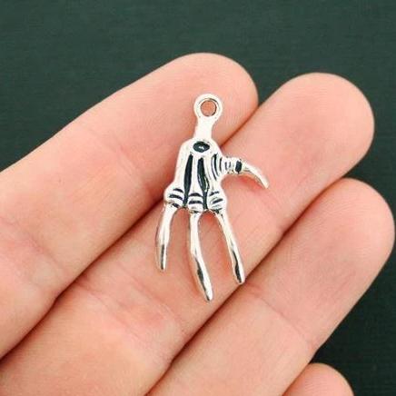 8 Skeleton Hand Antique Silver Tone Charms - SC3704