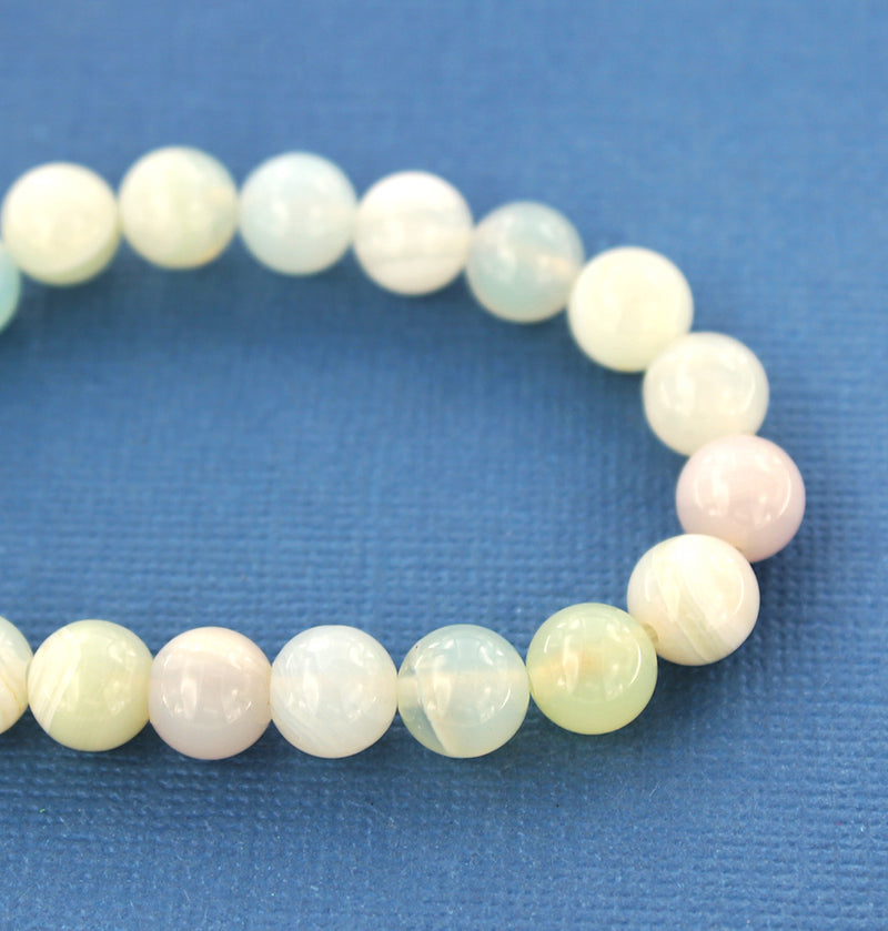 Perles rondes en agate naturelle 8 mm - Pastels et crème - 1 rang 47 perles - BD1447 