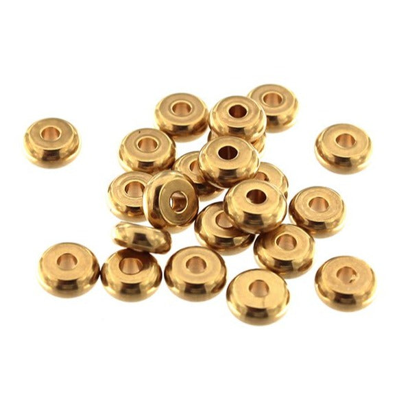 Rondelle Stainless Steel Spacer Beads 6mm x 2.5mm - Gold Tone - 4 Beads - FD783