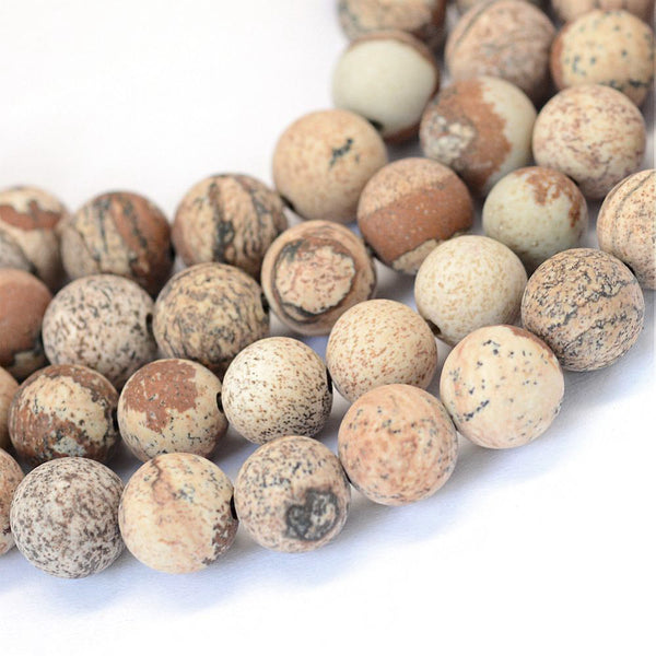 Perles rondes en jaspe naturel 8 mm - Tons de terre pierreux givrés - 1 brin 47 perles - BD1349