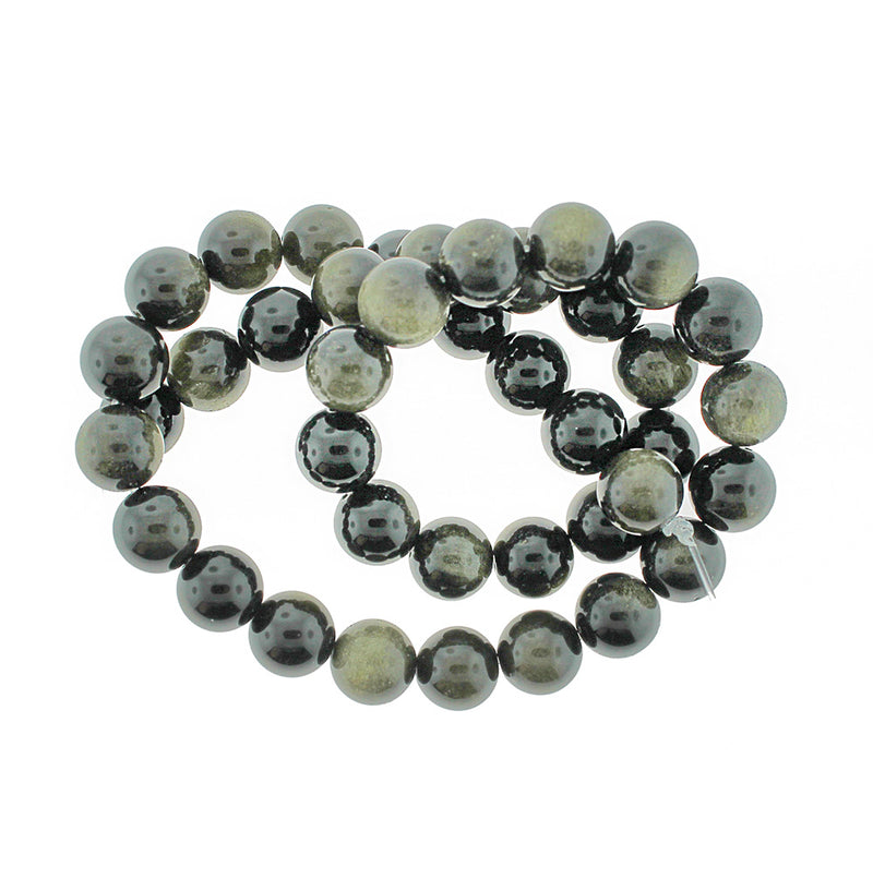 Perles d'obsidienne rondes 8mm -14mm - Choisissez votre taille - Obsidienne dorée - 1 brin complet de 15,5" - BD1854