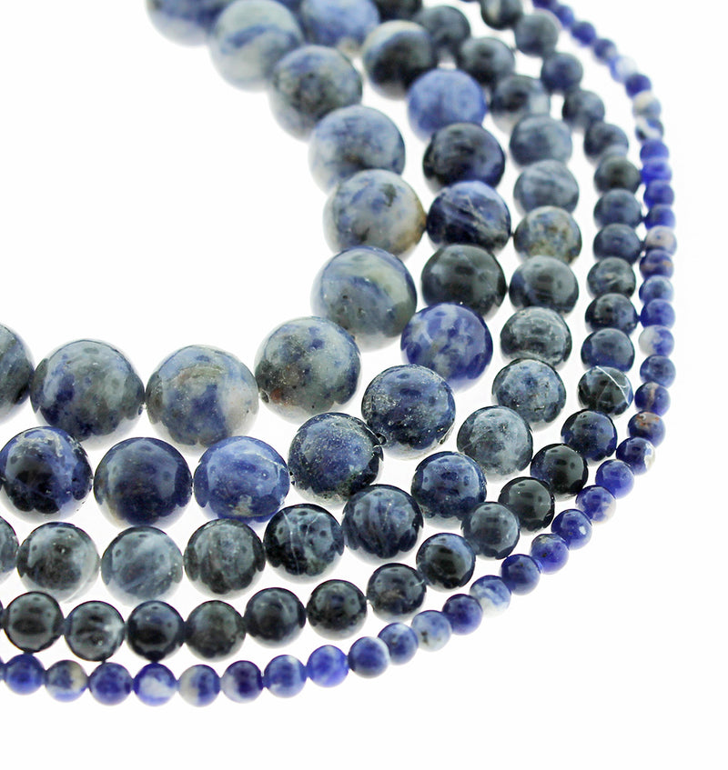 Perles de sodalite naturelles rondes 4mm -12mm - Choisissez votre taille - Bleu profond - 1 brin complet de 15" - BD1868