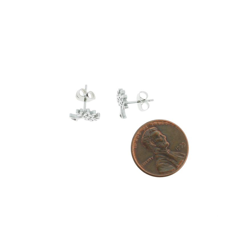 Stainless Steel Earrings - Tree Studs - 10mm x 9mm - 1 Pair - Choose Your Tone!