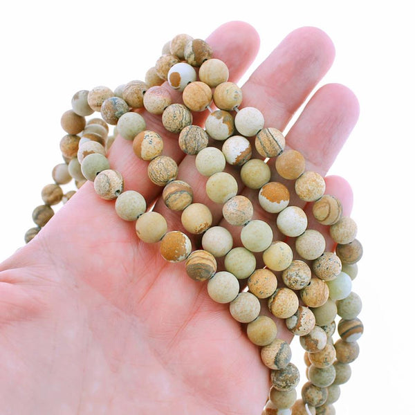 Perles rondes en jaspe naturel Picasso 8 mm - Tons de terre givrés - 1 brin 47 perles - BD1629