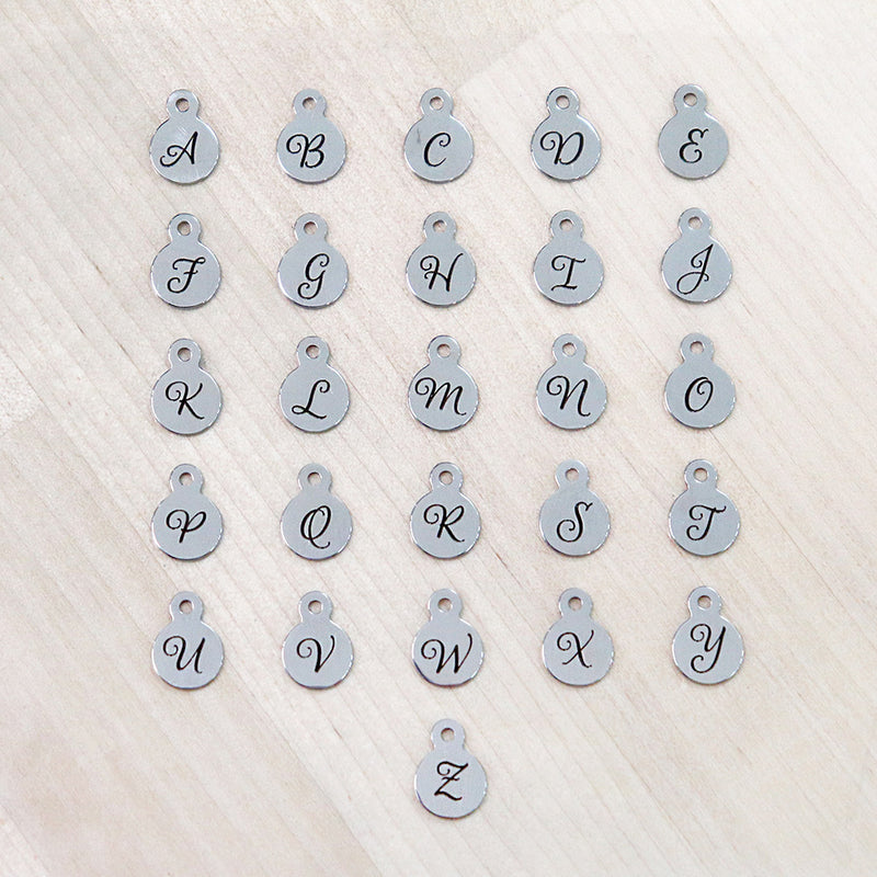 Stainless Steel Set of Alphabet Charms - 8mm With Loop - Uppercase Script Alphabet - ALPHA3600BFS