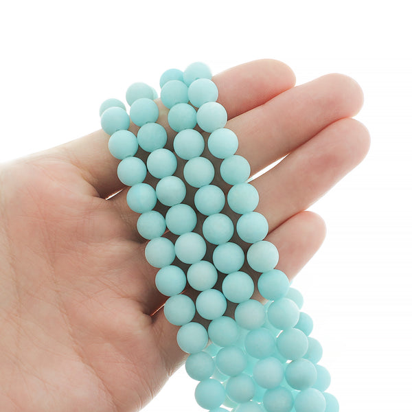 Perles Rondes Amazonite Naturelle 8mm - Bleu Clair Givré - 1 Rang 49 Perles - BD1561