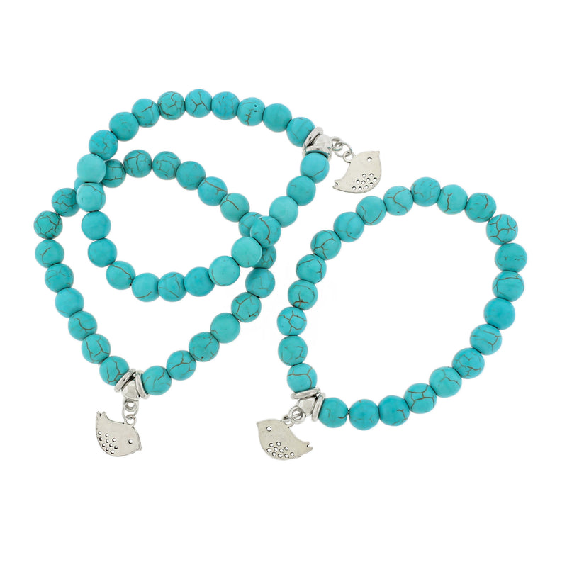 Bracelet Perle Howlite Bleue Ronde 50mm - Turquoise avec Charme - 1 Bracelet - BB222